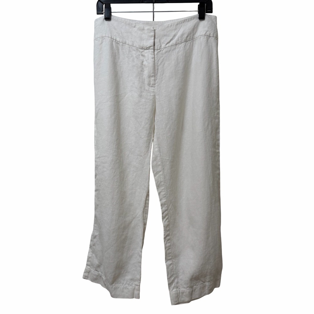 Eileen Fisher Organic Linen Wide Leg Ankle Pants Size 8 White Lagenlook Beachy